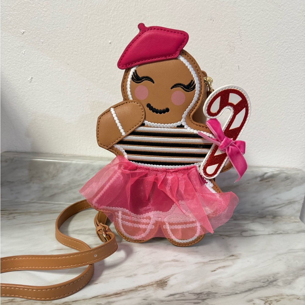 Betsey Johnson Pink Gingerbread Christmas Purse French Girl Bow